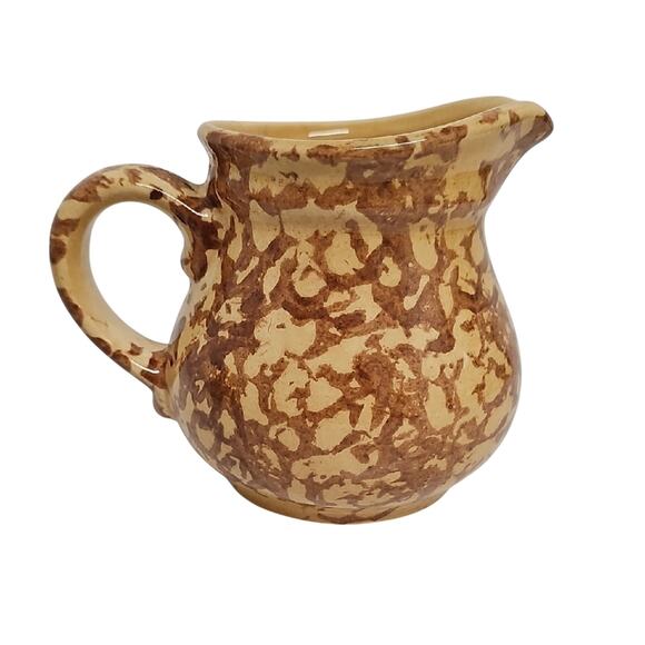 Vintage Pfaltzgraff USA Spongeware Gold Brown Creamer and Sugar Bowl w/Lid Set - Picture 3 of 14